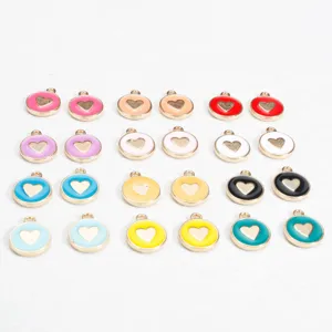 Colorful enamel double-sided heart metal charms for DIY jewelry making and cute bracelets.