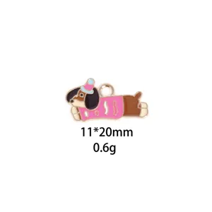 Cute enamel puppy pendant charm for bracelet and necklace DIY jewelry making 11x20mm