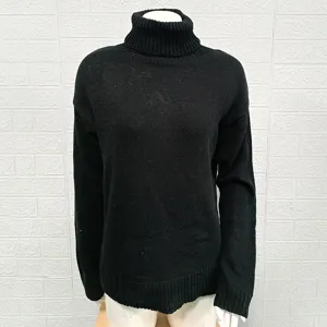 Black turtleneck sweater for women, basic solid color long sleeve knitwear for autumn winter.