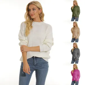 Donne Casual Tinta Unita Manica Lunga Girocollo Maglione Lavorato A Maglia Vestibilità Larga Autunno Inverno Moda Maglieria