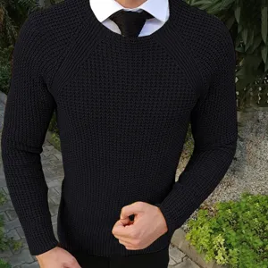 Herren einfarbiger Rundhalsausschnitt langarm Pullover Strickpullover, casual Herbst Winter Top.