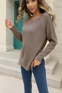 Damen Strickpullover Langarm Herbst Winter Lässig Rundhalsausschnitt Pullover Oberteil