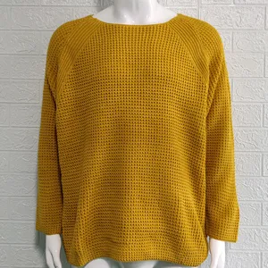 Herren Senfgelb Waffelstrick Pullover, lässiger einfarbiger Rundhals Langarm Strickpulli