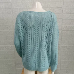 Donna maglione lavorato a maglia traforato casual manica lunga top autunno inverno