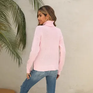 Women's solid color turtleneck knit sweater casual long sleeve autumn winter jumper top