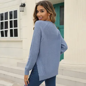 Damen Langarm Strickpullover Herbst Winter Casual Hohlmuster Pullover Oberteil Mode