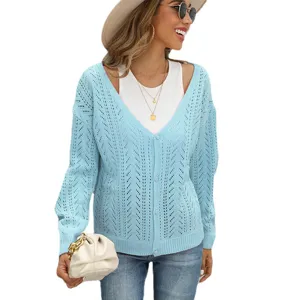 Cardigan in maglia traforata da donna scollo V maniche lunghe maglione autunnale elegante