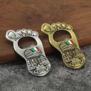 Creative Foot Shape Zinc Alloy Bottle Opener Refrigerator Magnet Vintage Roman Architecture Relief Metal Beer Opener