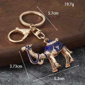 Detailed view of the rhinestone enamel camel keychain alloy bag pendant with size specs.