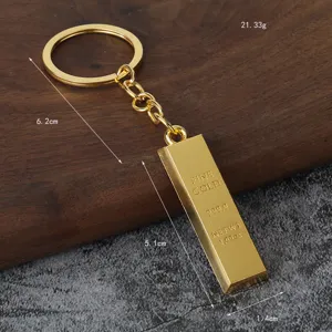 Llavero de barra de oro de metal simulación ladrillo de oro anillo vista de detalle