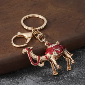 Luxury Metal Rhinestone Enamel Camel Keychain Creative Car Bag Pendant Gift Accessory