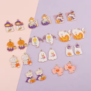 Halloween enamel charms set DIY alloy ghost pumpkin bat pendants for bracelets keychains