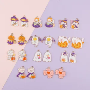 Halloween Alloy Drip Oil Charms Ghost Pumpkin Bat Cat Pendant DIY Bracelet Keychain Jewelry Making Accessories