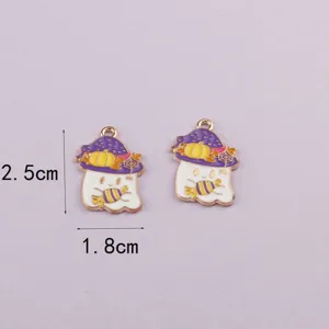 Detailed view of Halloween ghost pumpkin enamel charm, DIY jewelry accessory, 2.5x1.8cm size.