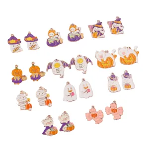 Halloween enamel charms bulk cute ghost pumpkin bat cat alloy pendants for DIY jewelry.