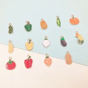 Cute Autumn Vegetable Fruit Alloy Oil Drop DIY Charms Pendants For Bracelet Necklace Keychain Jewelry Making Accessories