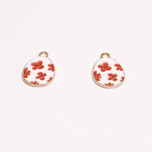 Colgantes de huevo de Pascua esmaltados DIY de aleación metálica flores rojas para collares.