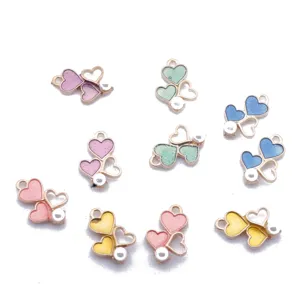 Pearl heart enamel alloy DIY charms, colorful sweet pendant for handmade earrings and jewelry making.