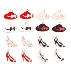 Legering Emaille Hoed Hoge Hakken Hanger Bedels Leuke Strik DIY Sieraden Accessoires Voor Ketting Oorbellen Sleutelhanger