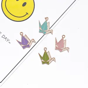 DIY Alloy Enamel Origami Crane Pendant Charm Cute Animal Jewelry Making Accessories For Bracelet And Necklace