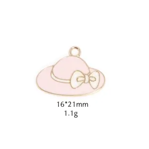 Roze hoed bedel hanger DIY zinklegering sieraden accessoire voor ketting oorbellen 16x21mm
