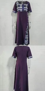Details der eleganten Vintage Karo Patchwork Kurzarm Midi Kleid mit tollen Knöpfen.