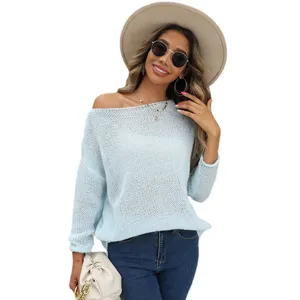 Casual off-the-shoulder loose knit sweater for women, perfect for autumn and winter styling.
