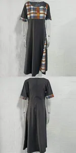 Elegantes Retro-Karomuster-Midikleid mit kurzen Ärmeln und Rundhalsausschnitt für Damen.