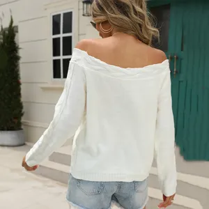 Women off shoulder cable knit sweater long sleeve casual solid pullover jumper top for autumn winter