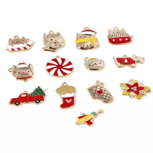 Christmas DIY enamel metal charms cat dog red truck pendants craft making supplies