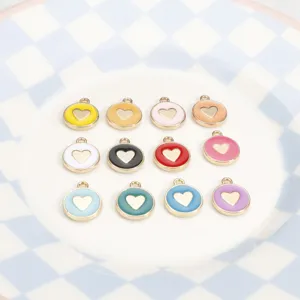Colorful double-sided heart alloy charms details, perfect for DIY jewelry making and keychains.