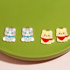 Cute enamel cat and dog metal pendant charms for DIY jewelry keychain necklace accessories.
