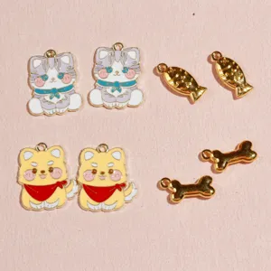 Cute alloy cat dog fish and bone charms for DIY jewelry making, necklace, and keychain use.