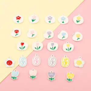 Colorful Alloy Oil Dropping Flower Tulip Pendants DIY Charms For Bracelet Necklace Keychain Jewelry Making Accessories