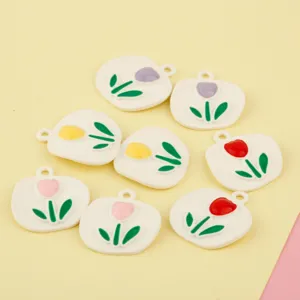 Colorful enamel tulip alloy charms for DIY bracelets, necklaces, and keychain accessories.
