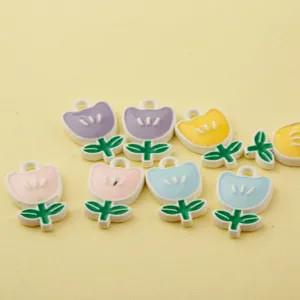 Colorful enamel tulip charms alloy pendants for DIY bracelets necklaces keychains