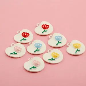 Enamel tulip flower charms diy alloy pendants heart shaped cute jewelry making accessories keychains