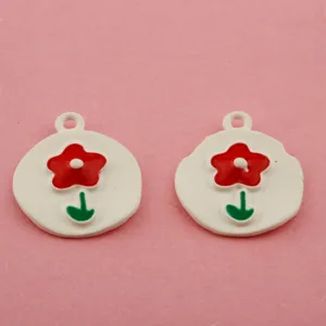 DIY enamel flower alloy charms pendants in white red and green, perfect for bracelets and keychains.