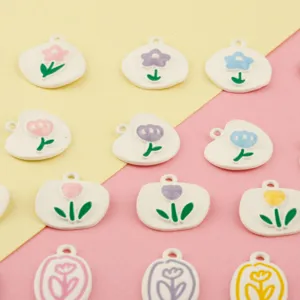 Colorful enamel tulip flower alloy charms for DIY bracelets necklaces keychains jewelry