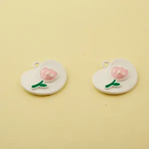 Enamel Tulip Alloy Charms Cute Flower Pendants for DIY Bracelet Keychains 2Pcs Set