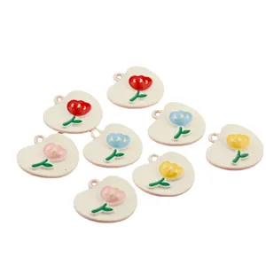 Colorful Enamel Tulip Heart Charms Alloy DIY Bracelet Necklace Keyring Jewelry Accessories