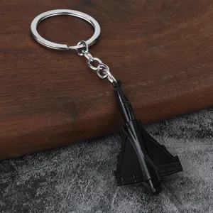 Metal fighter jet keychain creative black airplane key ring for men and cool car keys pendant.