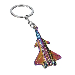 Colorful metal fighter jet airplane keychain and keyring pendant for keys and bags.
