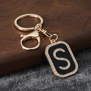 Metal rhinestone alphabet keychain initial letter S pendant car bag accessories chic charm