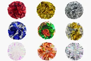 Colorful crinkle balls for cats and decor showing various metallic textures in detail.