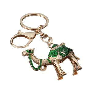 Exquisite rhinestone green enamel camel keychain alloy car key ring personalized bag charm pendant
