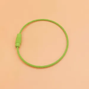 Primo piano portachiavi cavo verde, anello metallico durevole per chiavi e accessori.