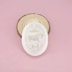 Detail view of the white oval silicone mold featuring a cute carousel horse design for DIY crafting.