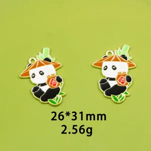 Cute panda enamel metal charm DIY jewelry pendant featuring bamboo and wine pot design.