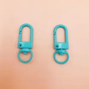 Zinc alloy colorful baked paint swivel lobster clasp keychains, light blue metal hooks.